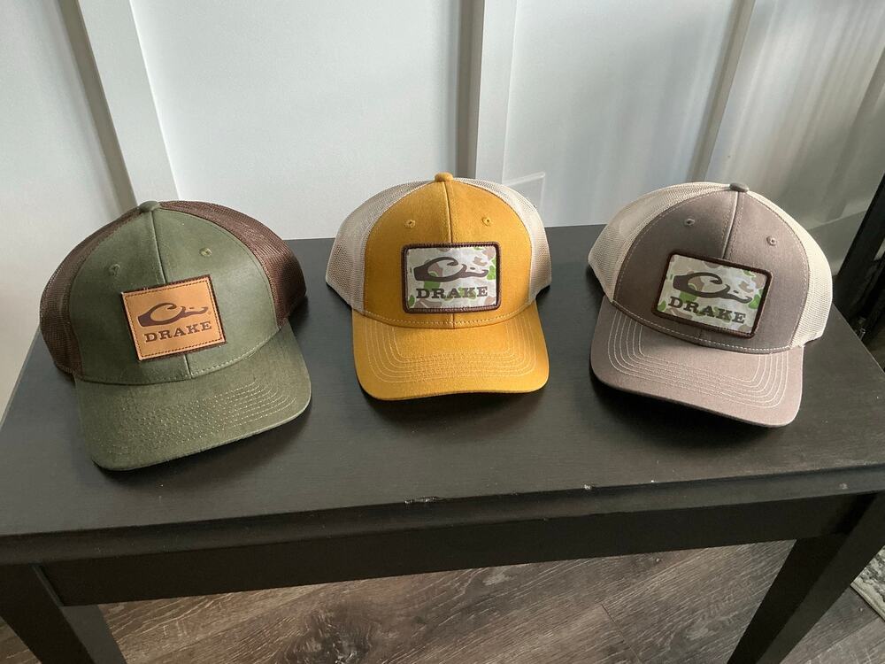 Lot of 3 NWT Drake Waterfowl Old School Patch Mesh Back Trucker Hats Caps